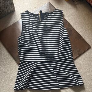 J. Crew Black and White Striped Peplum Blouse